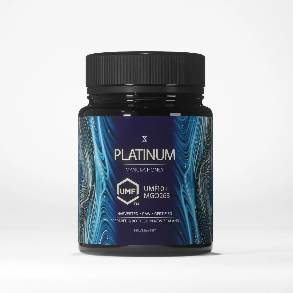Platinum súprava Mānuka medov — UMF 15+ & UMF 10+ (2 × 250 g) – Obrázok 2